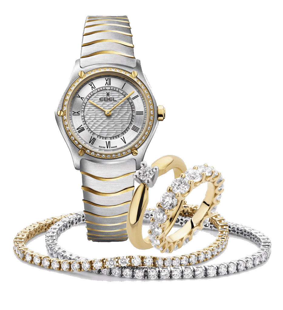 Horloge en ringen met diamanten